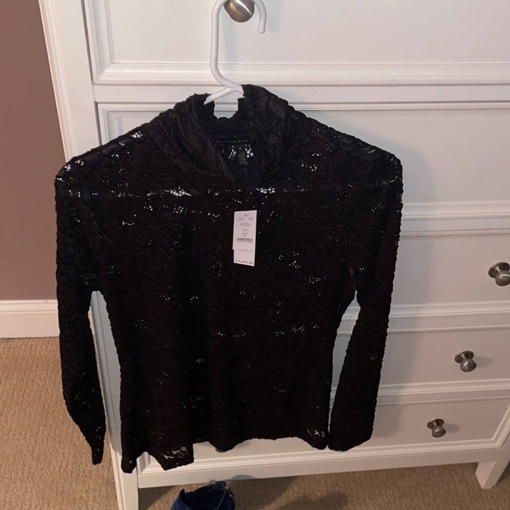 WHBM black lace turtleneck top NWT